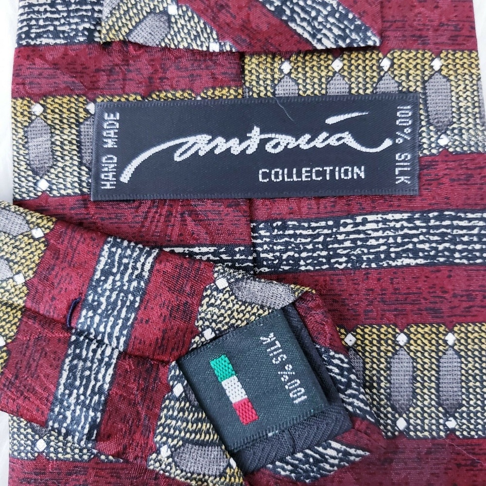 Antonia Geometric Striped 100% Silk Men Necktie Multicolor Size 58x4 - NWOT - Picture 4 of 5